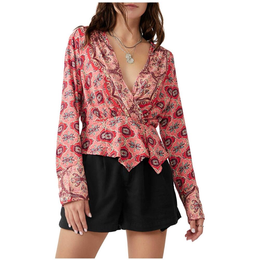 Free People Small Falling for You Floral Print Peplum Top Excellent Condition